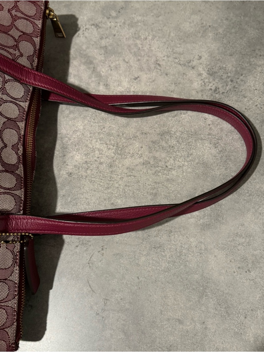 Coach Signature Jacquard Zip Tote Bag with Burgundy Leather Trim (Style 5106) - Picture 6 of 10